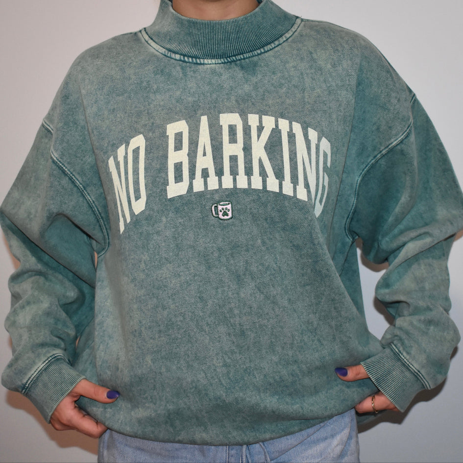 No Barking Embroidered Mock Neck Sweatshirt