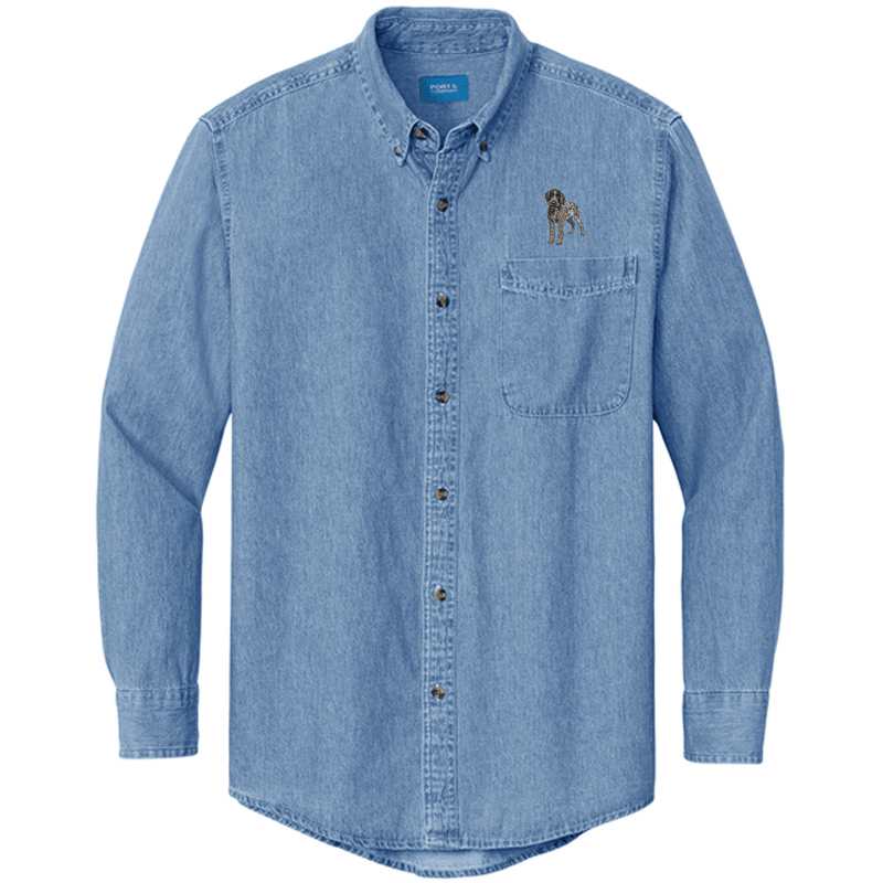 Wirehaired Pointing Griffon Embroidered Men's Denim Shirt