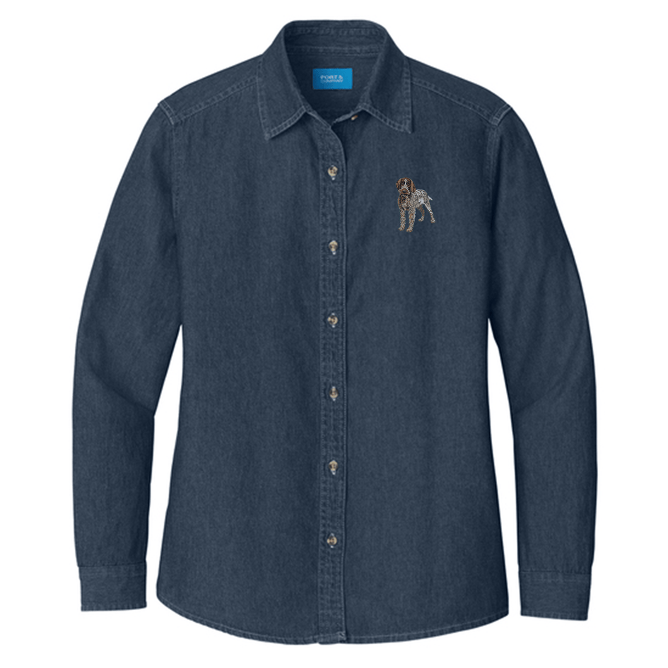 Wirehaired Pointing Griffon Embroidered Women's Denim Shirt