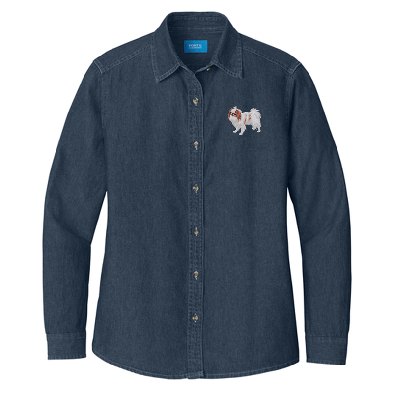 Japanese Chin Embroidered Women's Denim Shirt