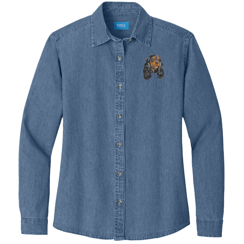 Cavalier King Charles Spaniel Embroidered Women's Denim Shirt
