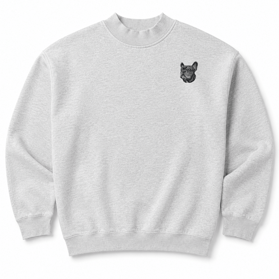 French Bulldog Embroidered Mock Neck Sweatshirt