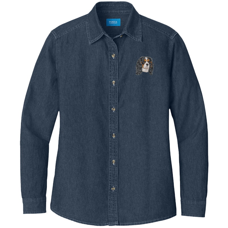 Cavalier King Charles Spaniel Embroidered Women's Denim Shirt