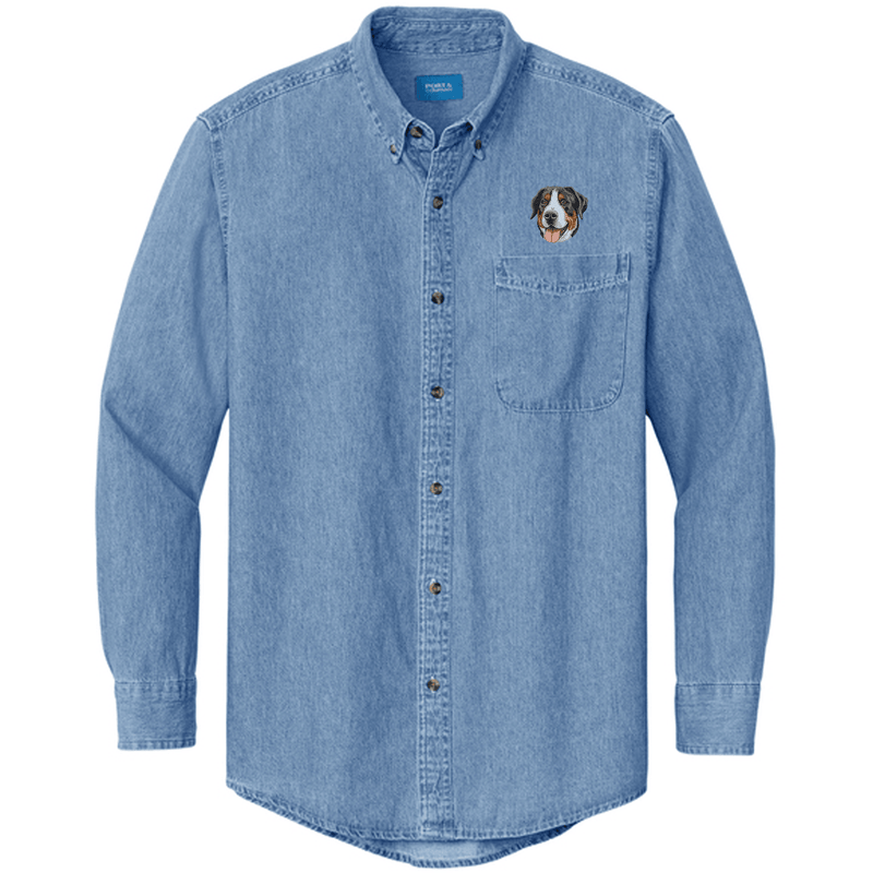 Greater Swiss Mountain Dog Embroidered Men's Denim Shirt