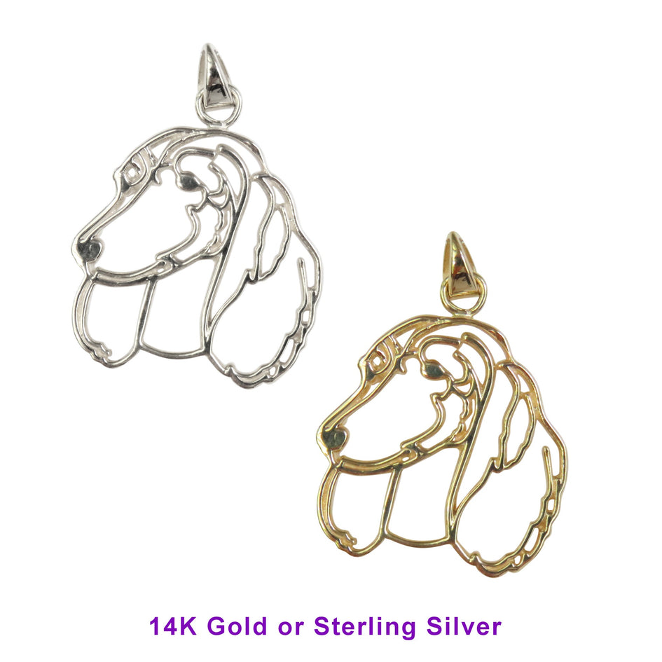 Dachshund (Longhaired ) in 14K Gold Silhoutte Head Pendant
