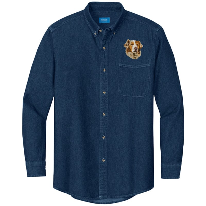 Australian Shepherd Embroidered Men's Denim Shirt