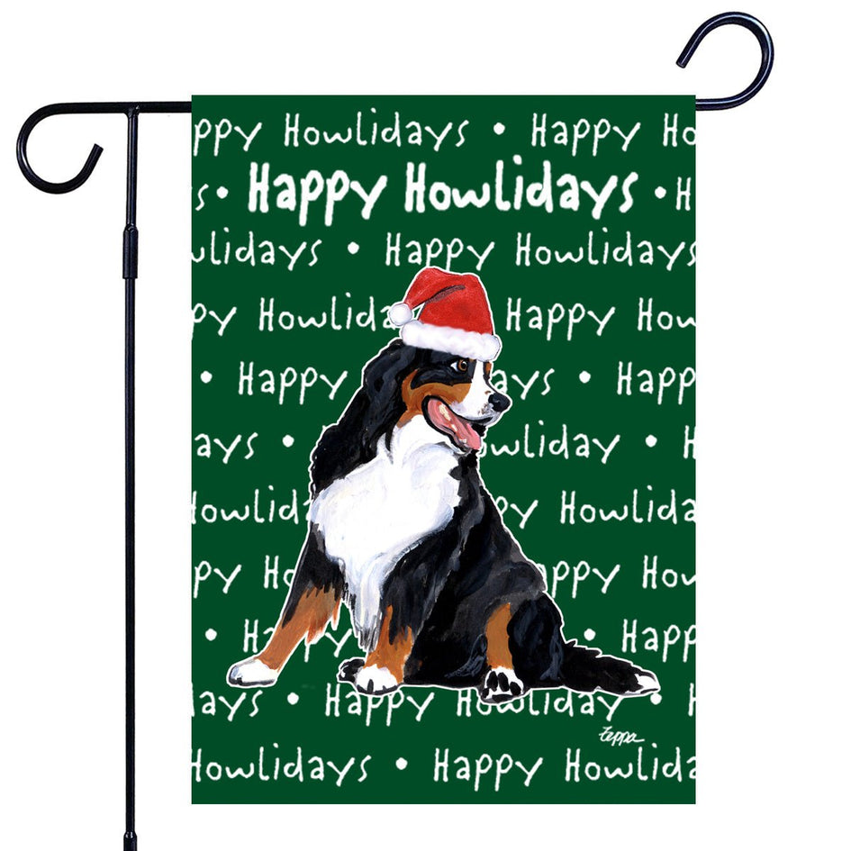 Bernese Mountain Dog Happy Howliday's Garden Flag