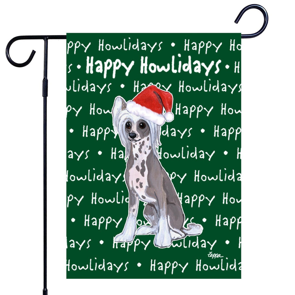 Chinese Crested Happy Howliday's Garden Flag