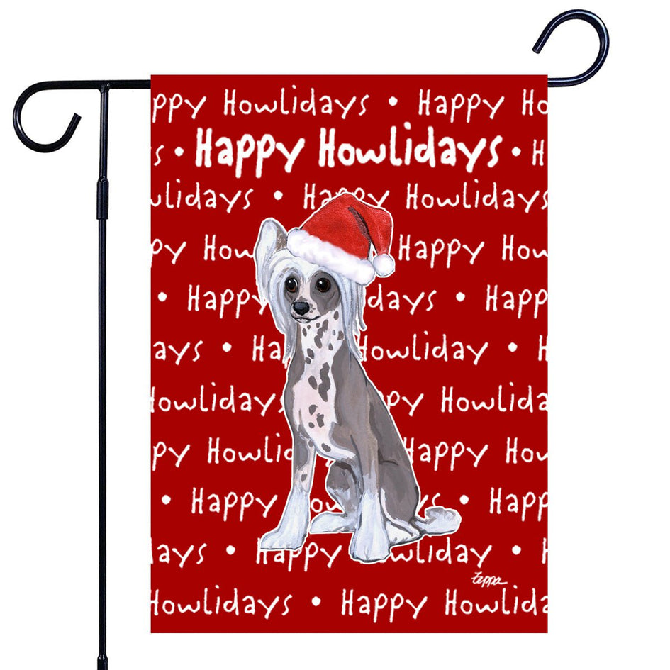 Chinese Crested Happy Howliday's Garden Flag