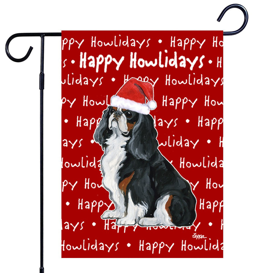 English Toy Spaniel Happy Howliday's Garden Flag