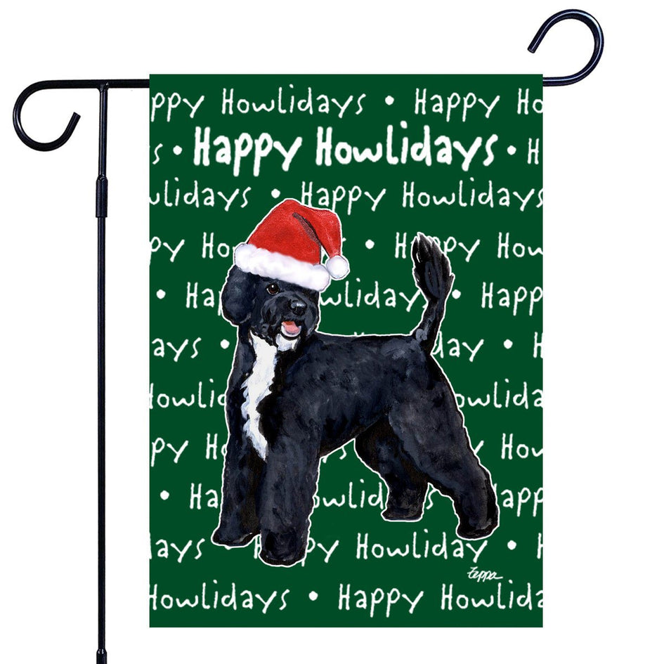 Portuguese Water Dog Black Happy Howliday's Garden Flag