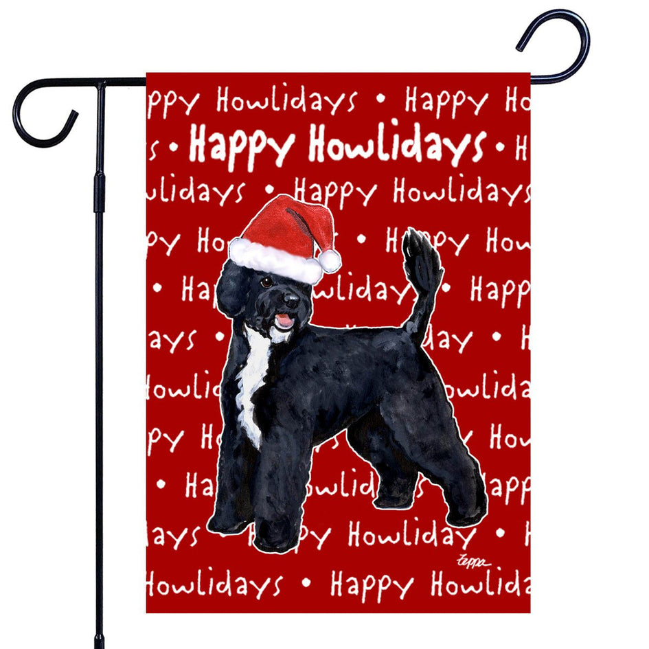 Portuguese Water Dog Black Happy Howliday's Garden Flag