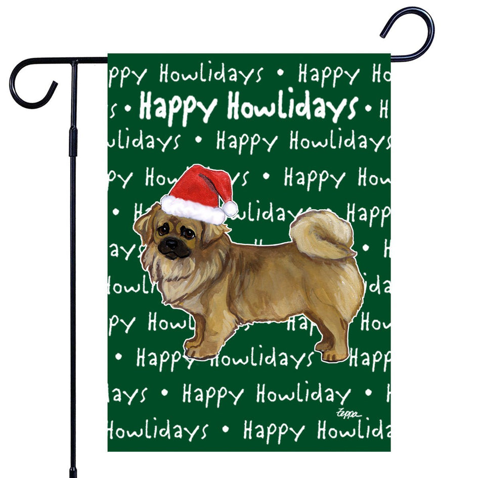 Tibetan Spaniel Happy Howliday's Garden Flag