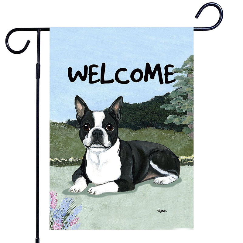 Boston Terrier Lying Garden Flag