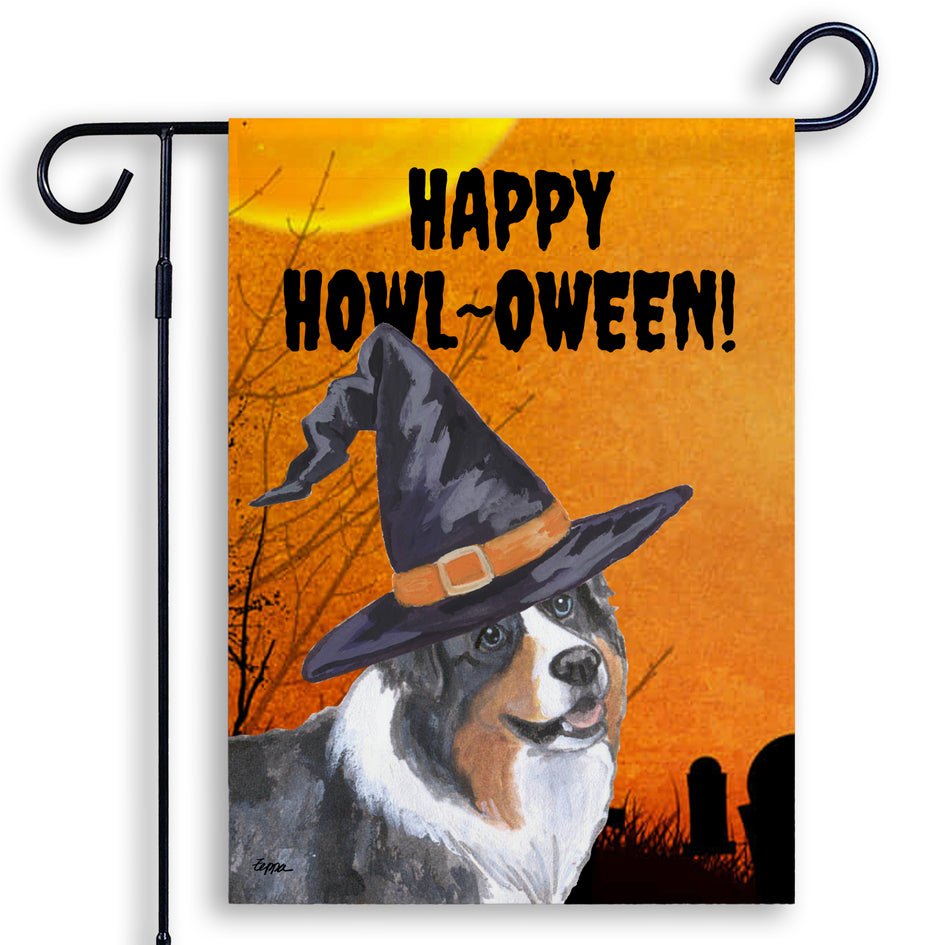 Australian Shepherd HAPPY HOWL-OWEEN Garden Flag