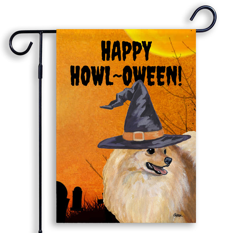 Pomeranian HAPPY HOWL-OWEEN Garden Flag