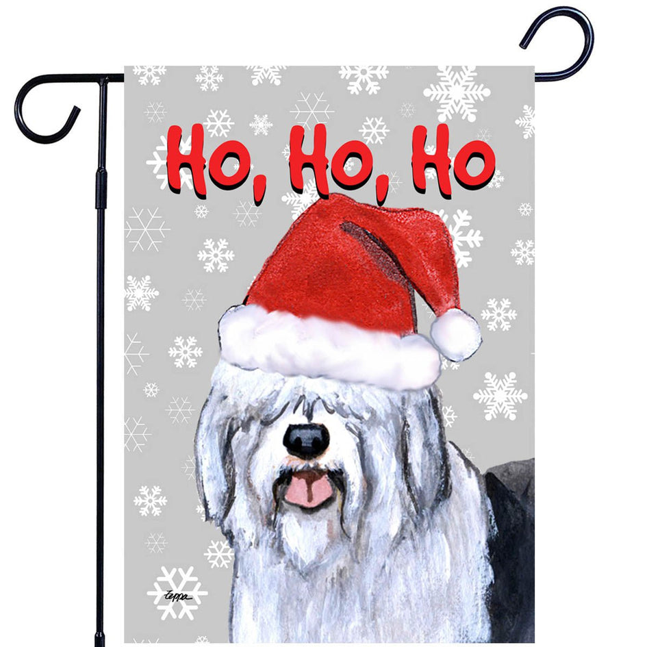 Old English Sheepdog Ho Ho Ho Holidays Garden Flag
