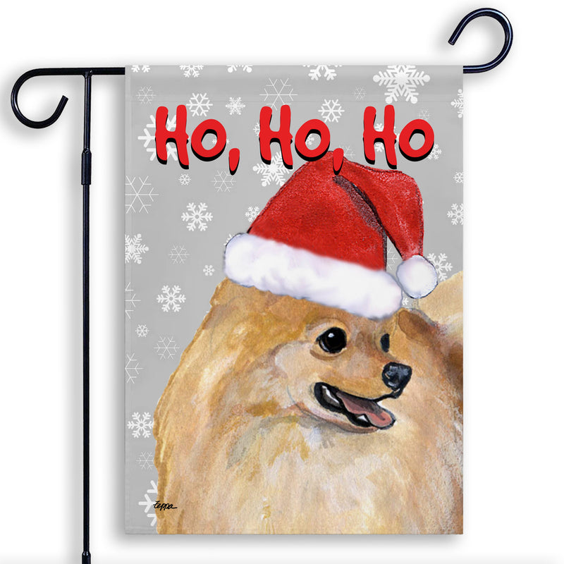 Pomeranian Ho Ho Ho Holidays Garden Flag