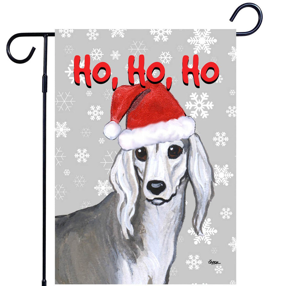 Saluki Ho Ho Ho Holidays Garden Flag