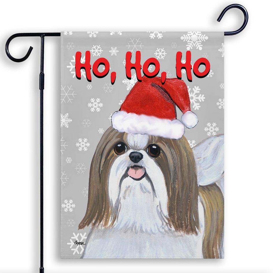 Shih Tzu Ho Ho Ho Holidays Garden Flag