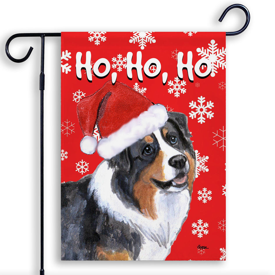 Australian Shepherd Ho Ho Ho Holidays Garden Flag