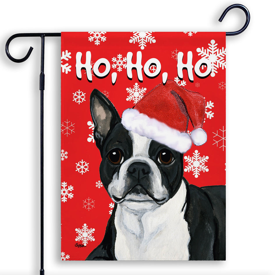 Boston Terrier Ho Ho Ho Holidays Garden Flag