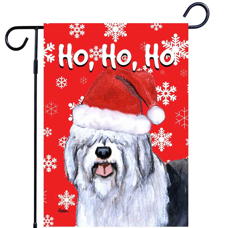 Old English Sheepdog Ho Ho Ho Holidays Garden Flag