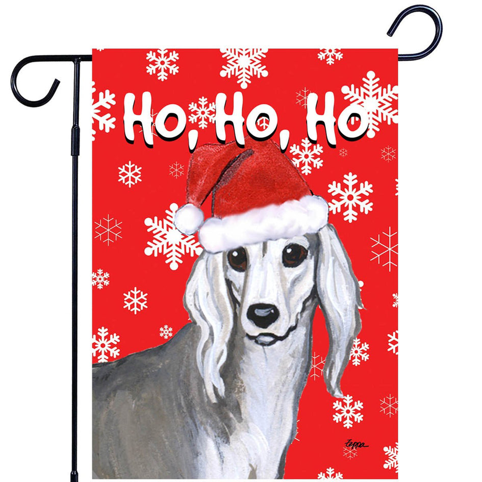 Saluki Ho Ho Ho Holidays Garden Flag