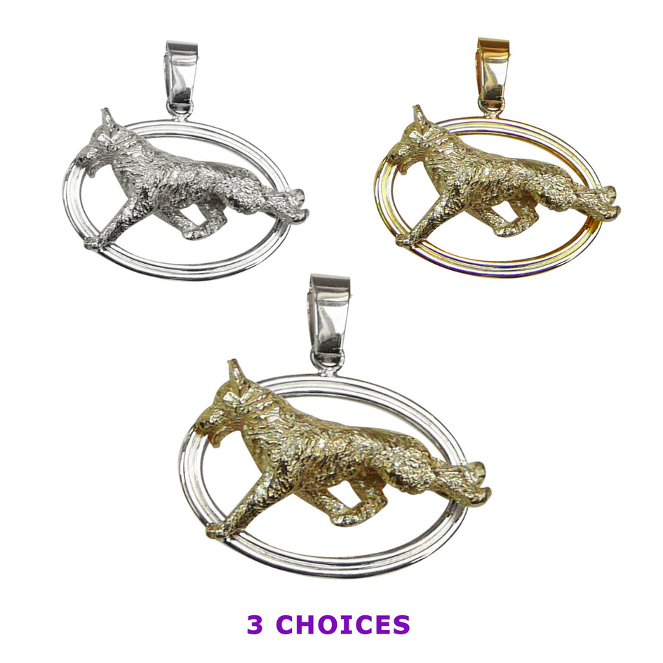 German Shepherd Dog in 14K Gold Double Oval Pendant