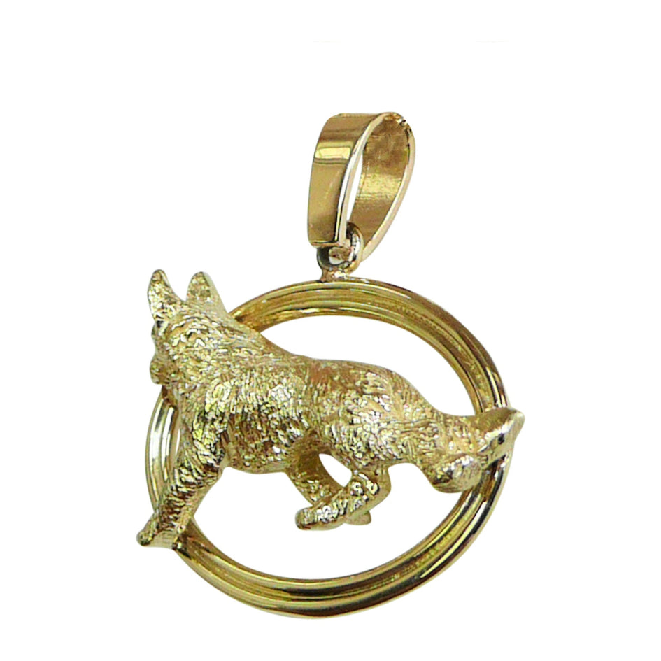 German Shepherd Dog in 14K Gold Double Oval Pendant