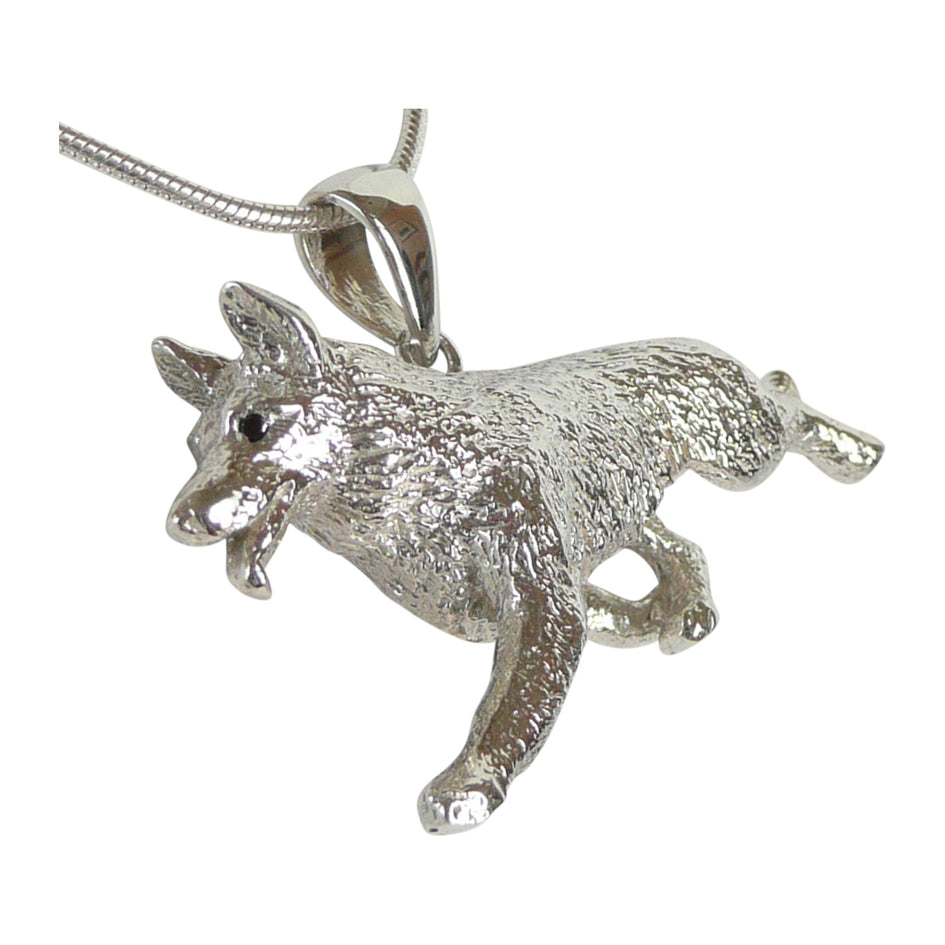 German Shepherd Dog Trotting in Sterling Silver Pendant