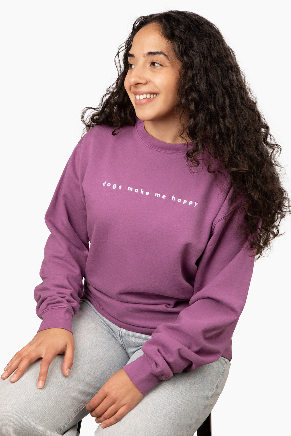 Dogs Make Me Happy - Embroidered Crewneck Sweatshirt