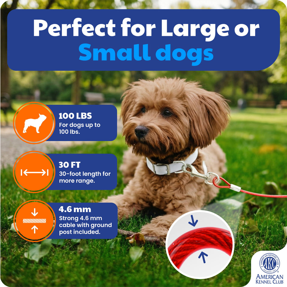 American Kennel Club AKC Heavy Duty Steel Tie-Out Cable for Dogs - 30ft