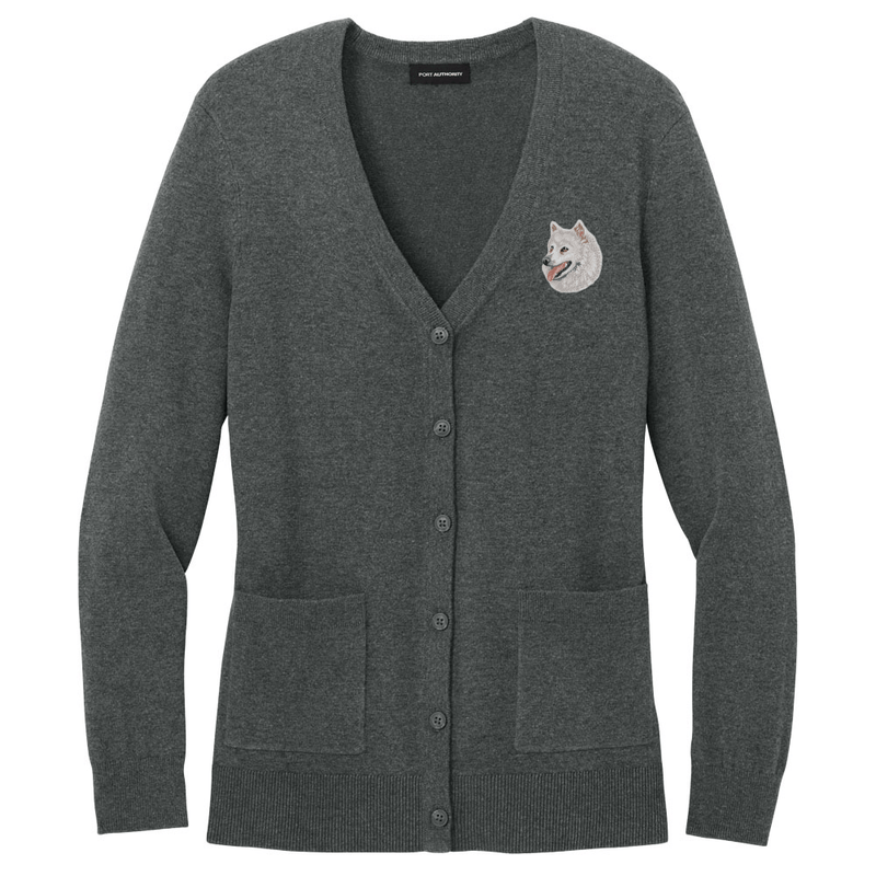 American Eskimo Dog Embroidered Button-Up Cardigan Sweater