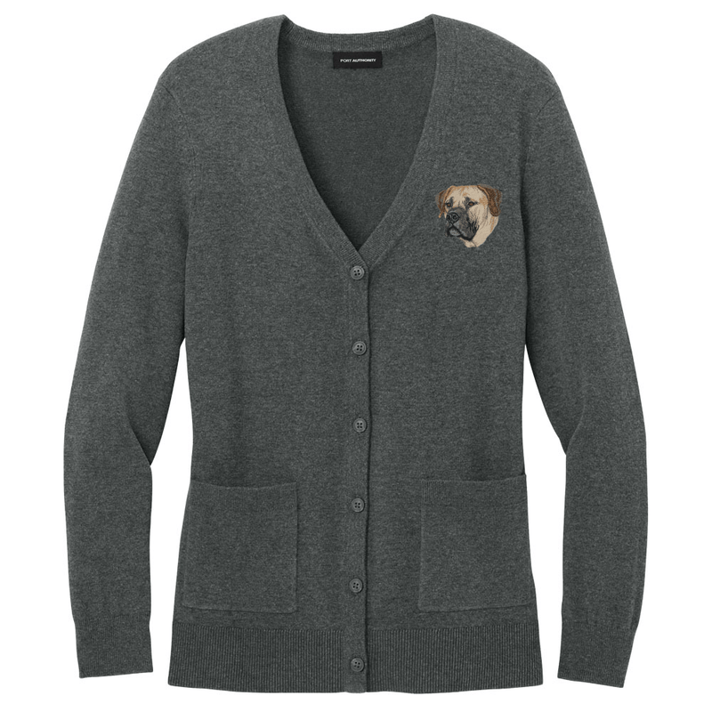 Boerboel Embroidered Button-Up Cardigan Sweater