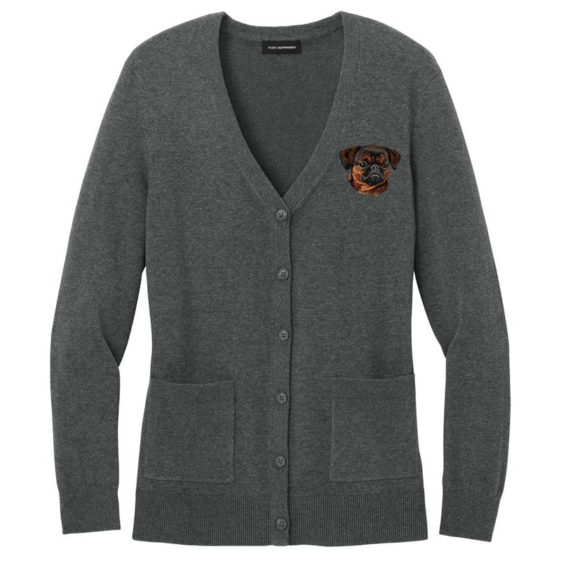 Brussels Griffon Embroidered Button-Up Cardigan Sweater