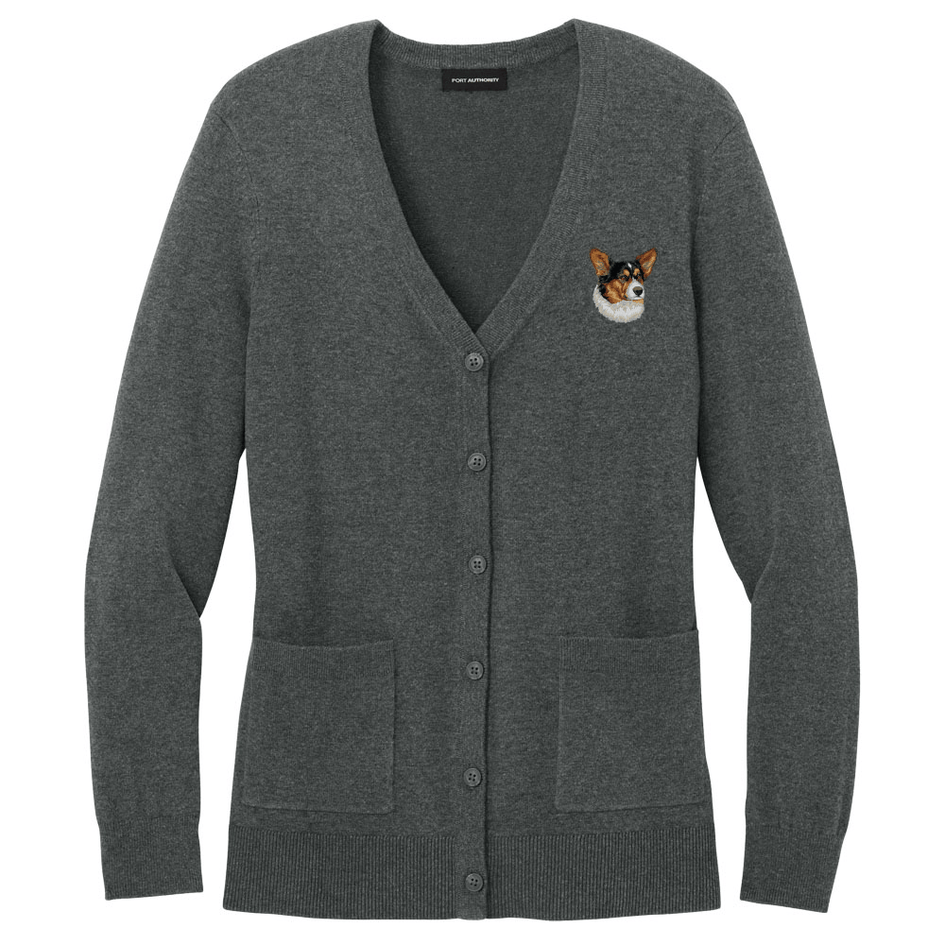 Cardigan Welsh Corgi Embroidered Button-Up Cardigan Sweater