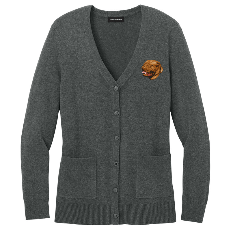 Dogue de Bordeaux Embroidered Button-Up Cardigan Sweater