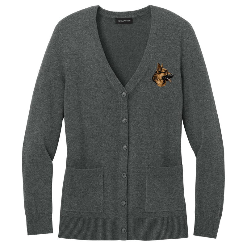 German Shepherd Dog Embroidered Button-Up Cardigan Sweater