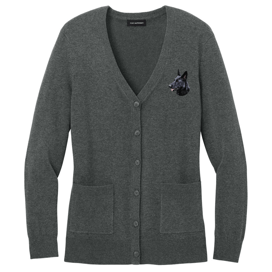 German Shepherd Dog Embroidered Button-Up Cardigan Sweater