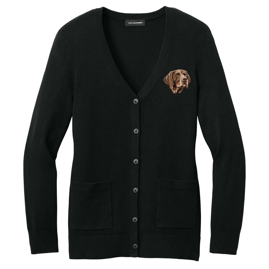 German Wirehaired Pointer Embroidered Button-Up Cardigan Sweater
