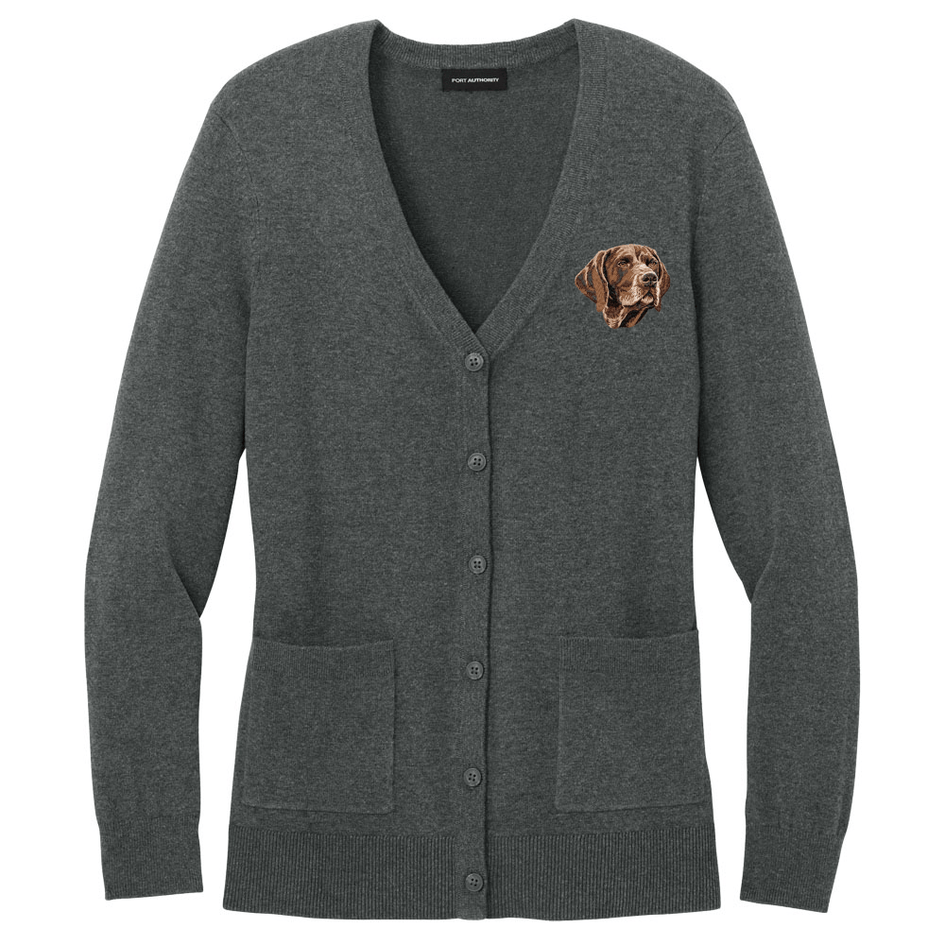 German Wirehaired Pointer Embroidered Button-Up Cardigan Sweater