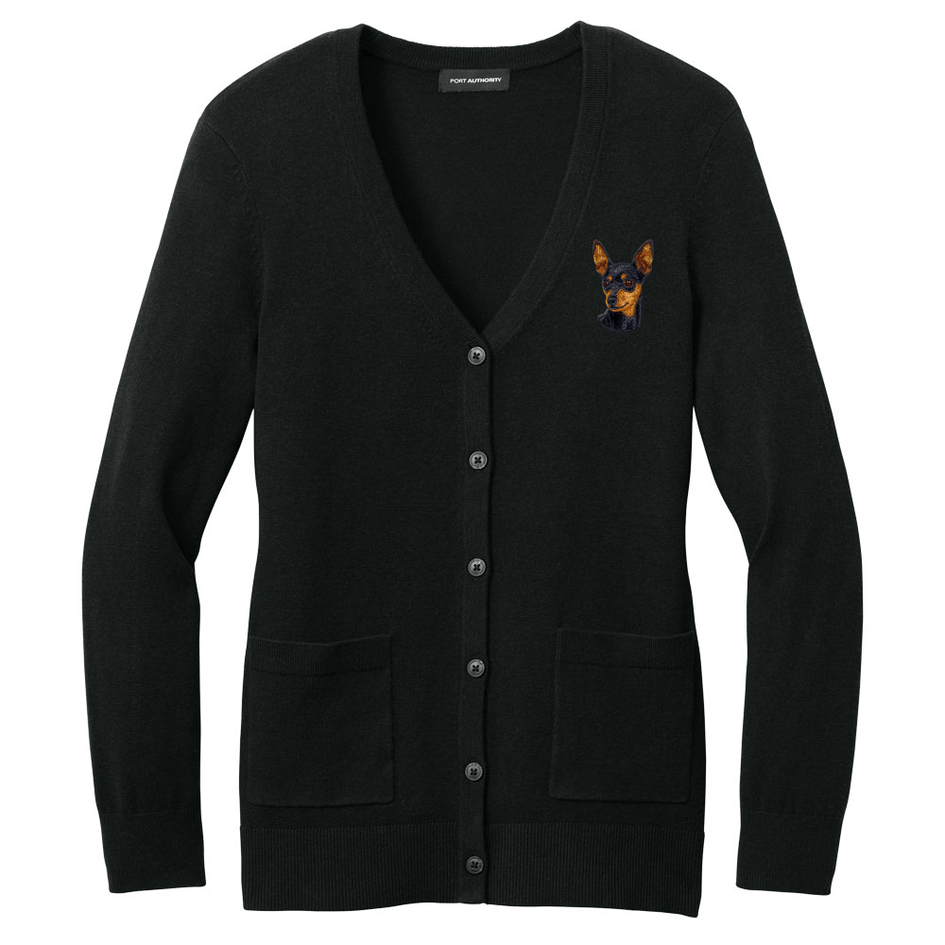 Miniature Pinscher Embroidered Button-Up Cardigan Sweater