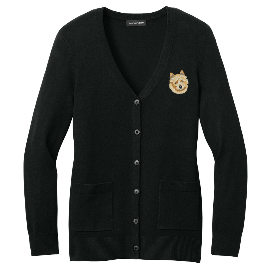 Norwich Terrier Embroidered Button-Up Cardigan Sweater