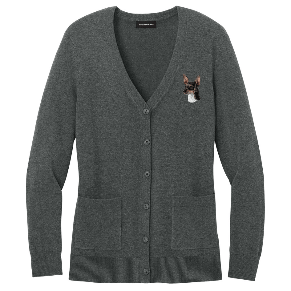 Rat Terrier Embroidered Button-Up Cardigan Sweater