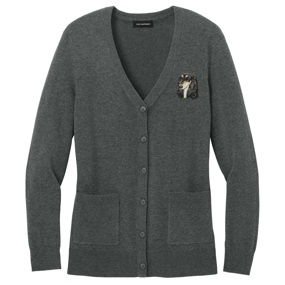 Saluki Embroidered Button-Up Cardigan Sweater