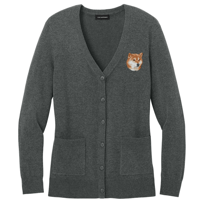 Shiba Inu Embroidered Button-Up Cardigan Sweater