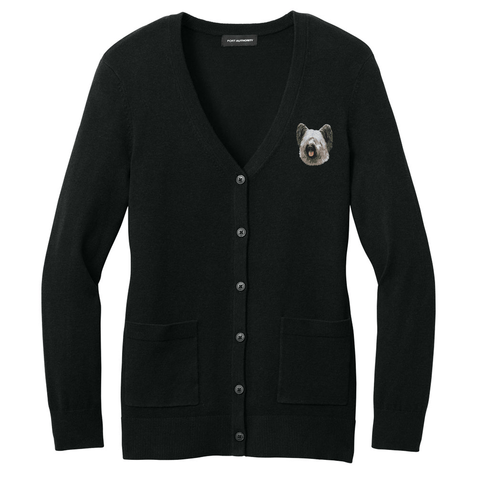 Skye Terrier Embroidered Button-Up Cardigan Sweater