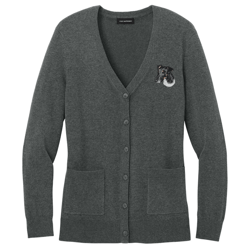 Smooth Fox Terrier Embroidered Button-Up Cardigan Sweater