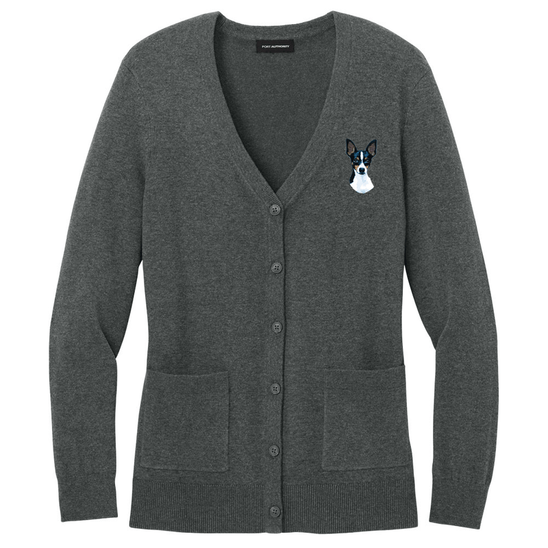 Toy Fox Terrier Embroidered Button-Up Cardigan Sweater